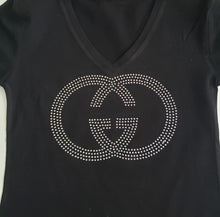 Load image into Gallery viewer, Women Rhinestone Good God Inspired Black shirt.