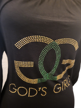 Load image into Gallery viewer, Women Designer Inspired God's Girl, Rhinestone Women off the shoulder Shirt