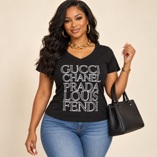 Load image into Gallery viewer, Designer Names Inspired Black Women V neck fitted Tee
