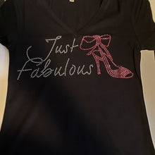Load image into Gallery viewer, Just Fabulous V neck Rhinestone Black Women Tee