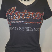 Load and play video in Gallery viewer, Women Astro v neck fitted Rhinestone Shirts