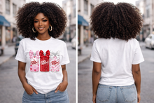 Load image into Gallery viewer, Valentine Soda Bow Tee – Cute Valentine’s Day Graphic T-Shirt