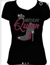 Load image into Gallery viewer, V- Neck Birthday rhinestone Queen Women Black Tees Online 2020