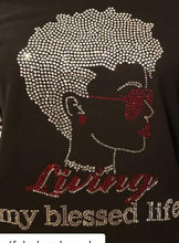 Load image into Gallery viewer, Women Black & White Crew Neck Afro Hair Rhinestone Design T-shirt 2020