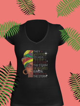 Load image into Gallery viewer, They Whispered Rhinestone Afro Women V neck T-shirt