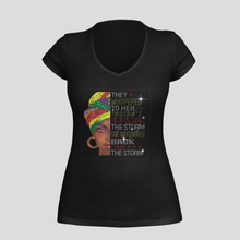 Load image into Gallery viewer, They Whispered Rhinestone Afro Women V neck T-shirt