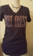 Load image into Gallery viewer, Women's V-neck Hot Mess Rhinestone Bling Shirt 2020