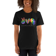 Load image into Gallery viewer, Love Peace Gay Pride Tee Unisex