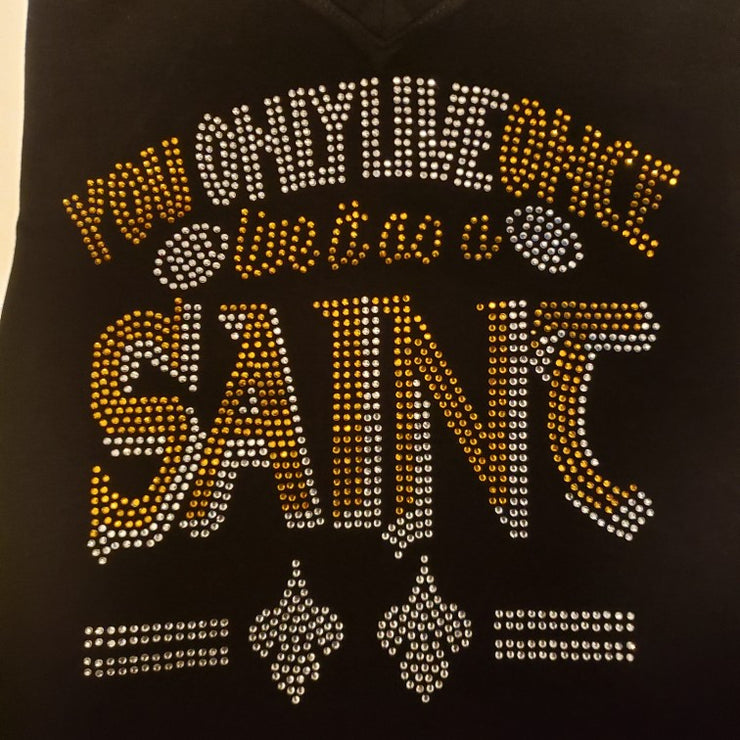 Women Saints Rhinestone Shirt V neck Stretchy shirt