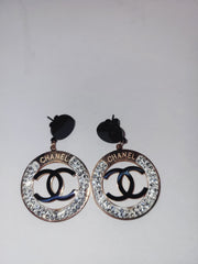 Monogram VIP Circle Rose  Rhinestone Earrings