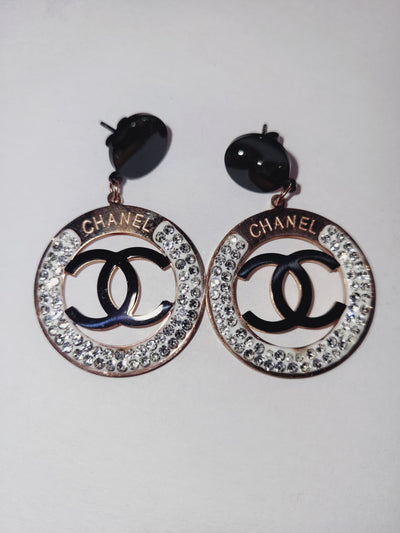 Monogram VIP Circle Rose  Rhinestone Earrings