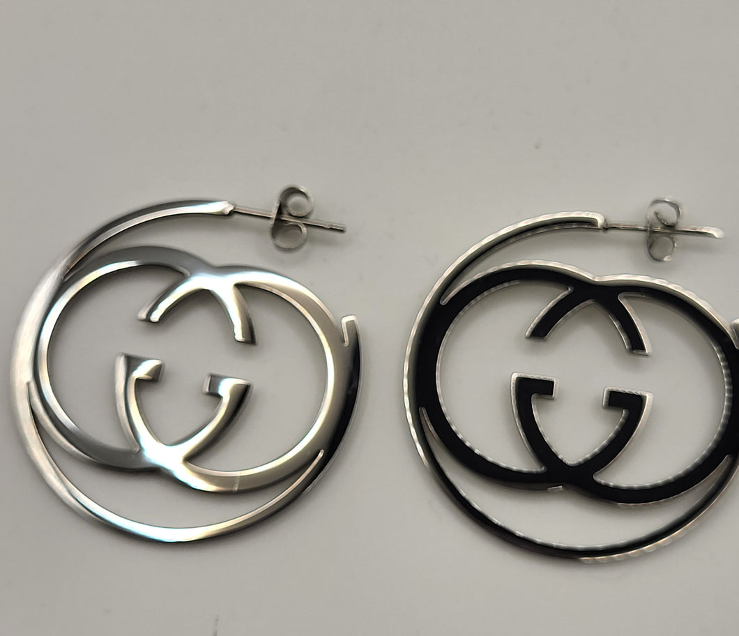 Stainless Steel Monogram VIP Silver Loop Earrings