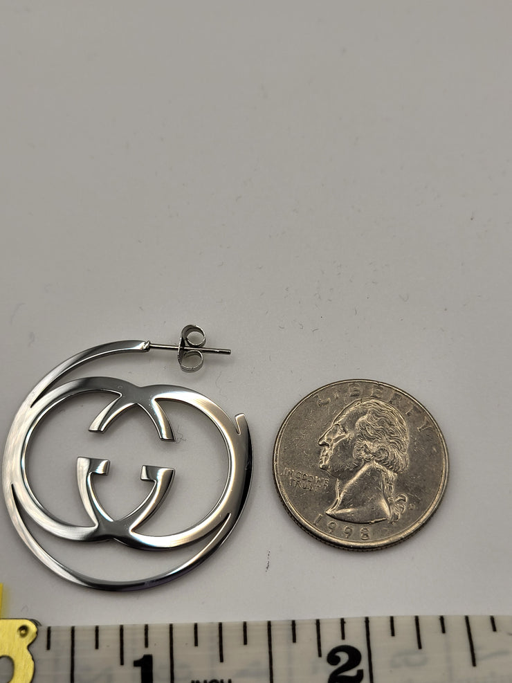 Stainless Steel Monogram VIP Silver Loop Earrings