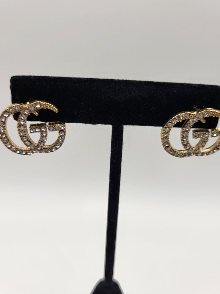 Monogram VIP Gold Rhinestone Stud Earrings