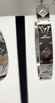 Stainless Steel Monogram VIP Silver Loop Earrings