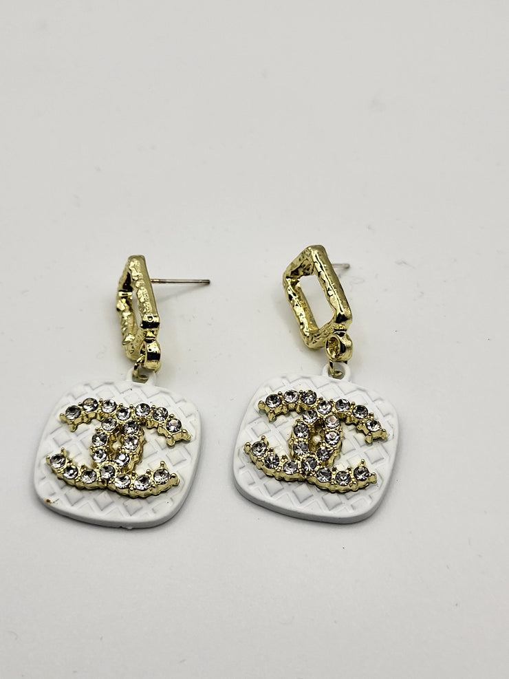 CHL Rhinestone White Earrings