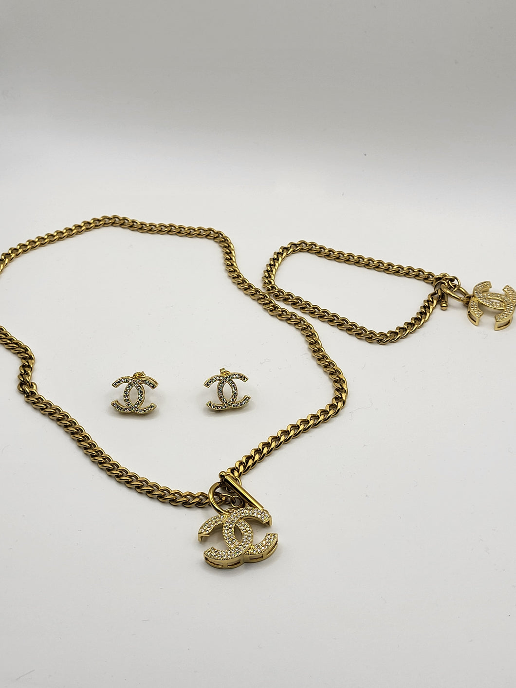 Monogram Rhinestone Gold Cindy Necklace set VIP