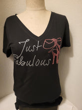 Load image into Gallery viewer, Just Fabulous V neck Rhinestone Black Women Tee
