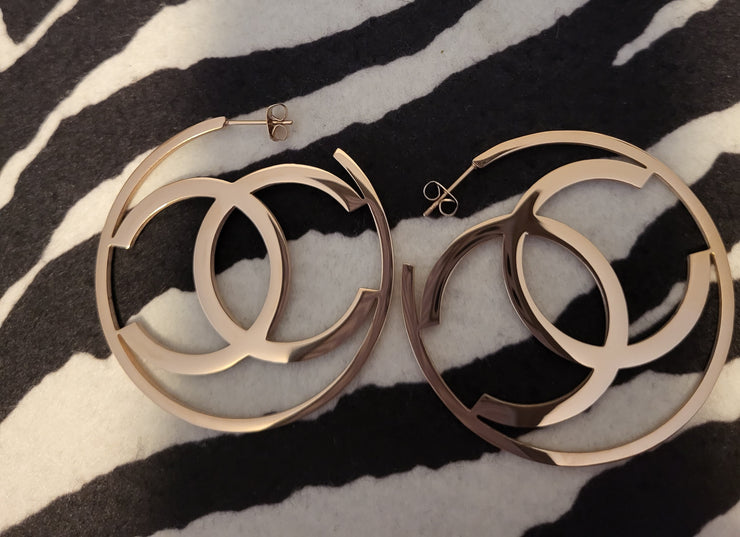 Candy Stainless Steel Monogram VIP Rose Gold Loop Earrings