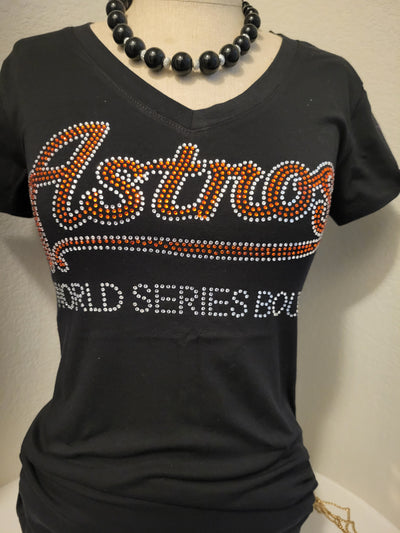 Women Astro v neck fitted Rhinestone Shirts