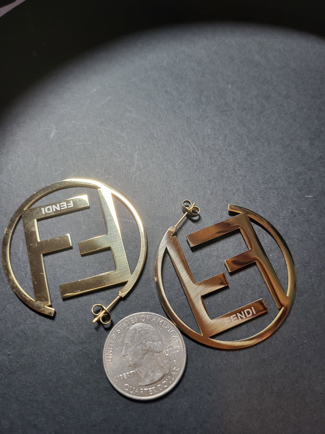 Stainless Steel Fancy Monogram VIP Gold Loop Earrings