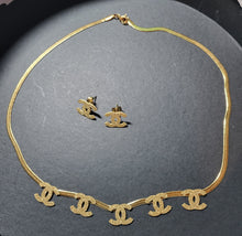 Load image into Gallery viewer, Gold Herringbone flat chain Monogram VIP Necklace set

