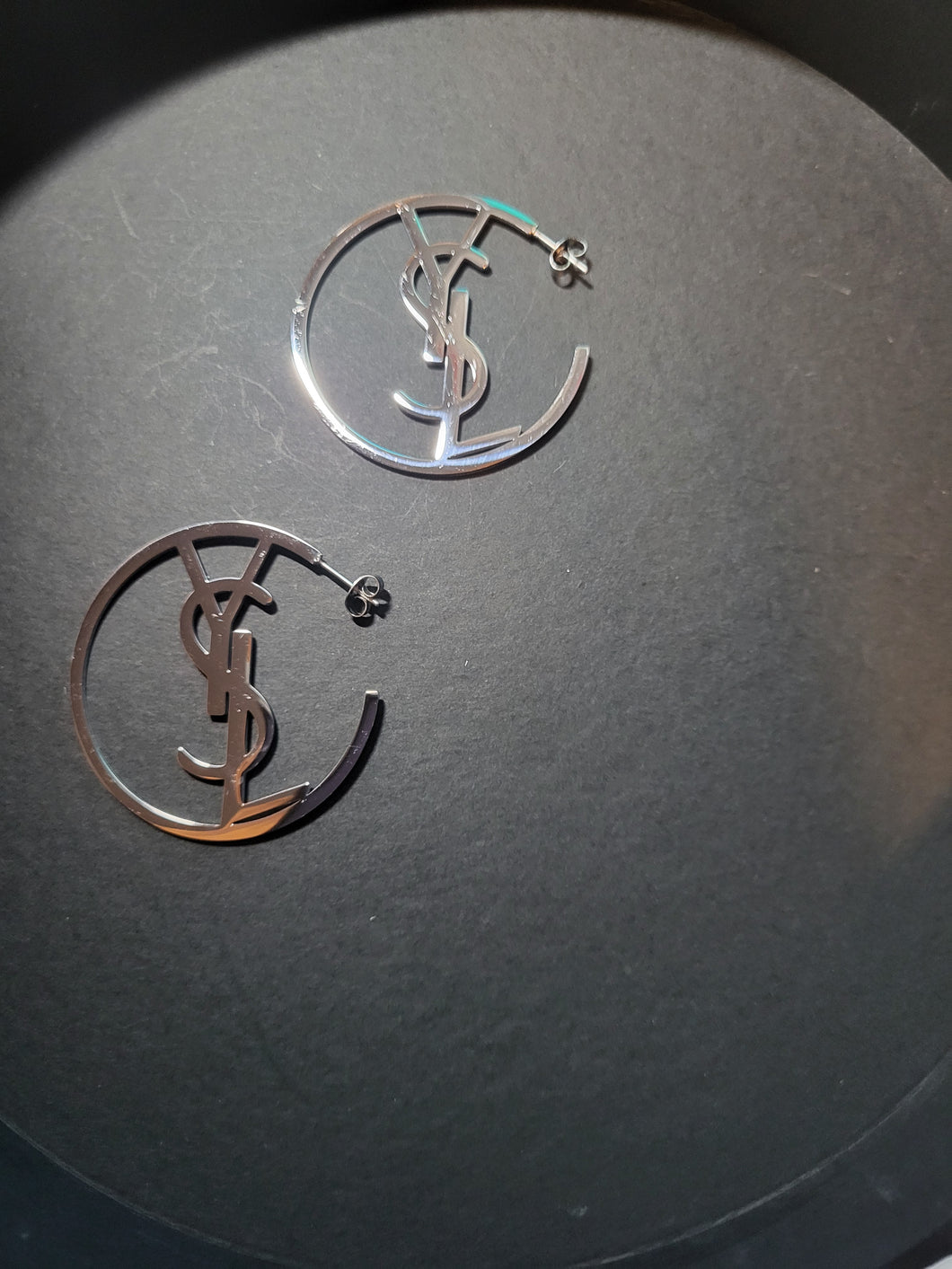 Stainless Steel YES Monogram VIP Silver Loop Earrings2