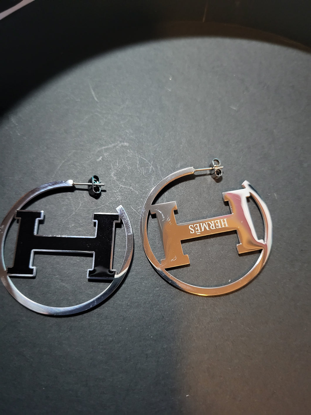 Stainless-Steel Harry Monogram VIP Silver Loop Earrings