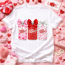 Load image into Gallery viewer, Valentine Soda Bow Tee – Cute Valentine’s Day Graphic T-Shirt
