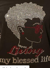 Load image into Gallery viewer, Women Black &amp; White Crew Neck Afro Hair Rhinestone Design T-shirt 2020
