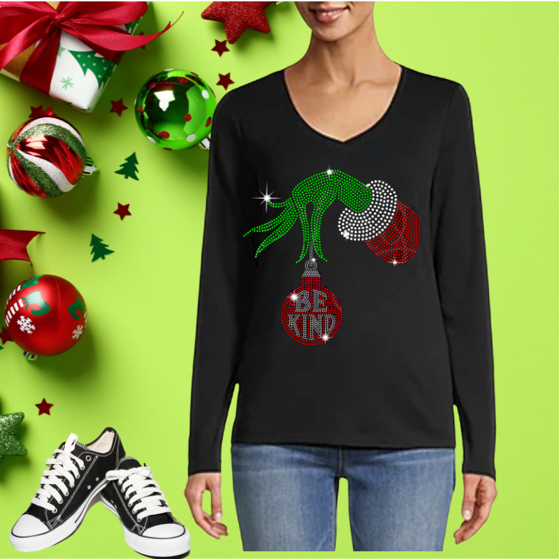 Grinch Christmas Shirt with Rhinestones for Women's shirt