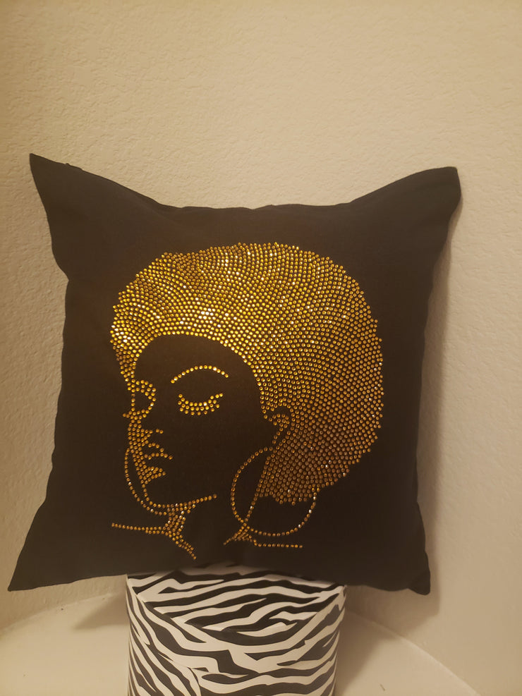 Afro head Decor pillow Gold Rhinestones2