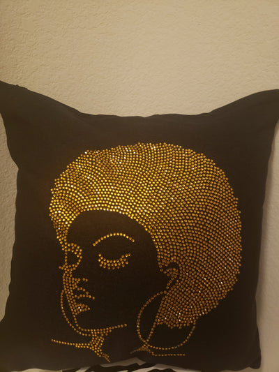 Afro head Decor pillow Gold Rhinestones2