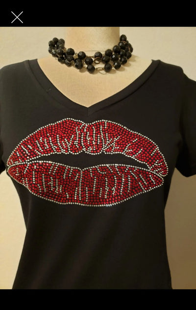 Rhinestones Red lips shirt