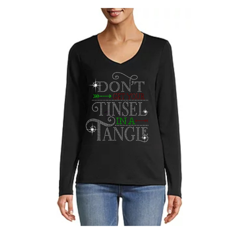 Christmas Shirt with Rhinestones for Women's shirt Don't get your Tinsel in a Tangle
