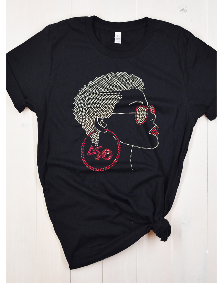 Greek Delta Bling shirt with lady in red, Soror, DST2