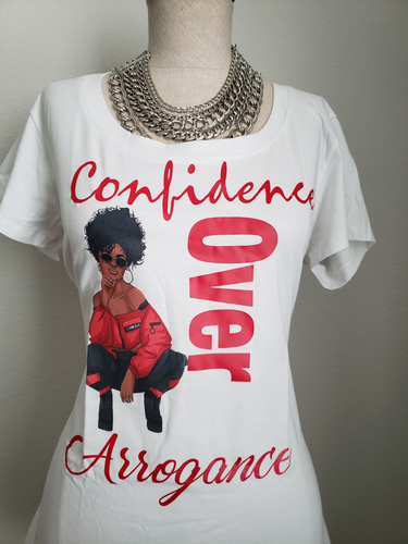 Women's Scoop-Neck Confidence Over Arrogance Shirt Online 2020