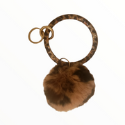 FASHION RHINESTONE wristlet keyring with Brown rabbit fur