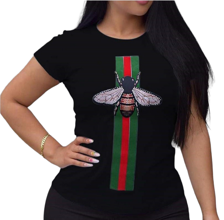 Butterfly Rhinestone Inspired Black Women Tee