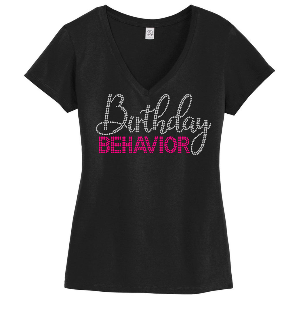 Birthday Behavior Women Shirt V Neck Fitted Shirt