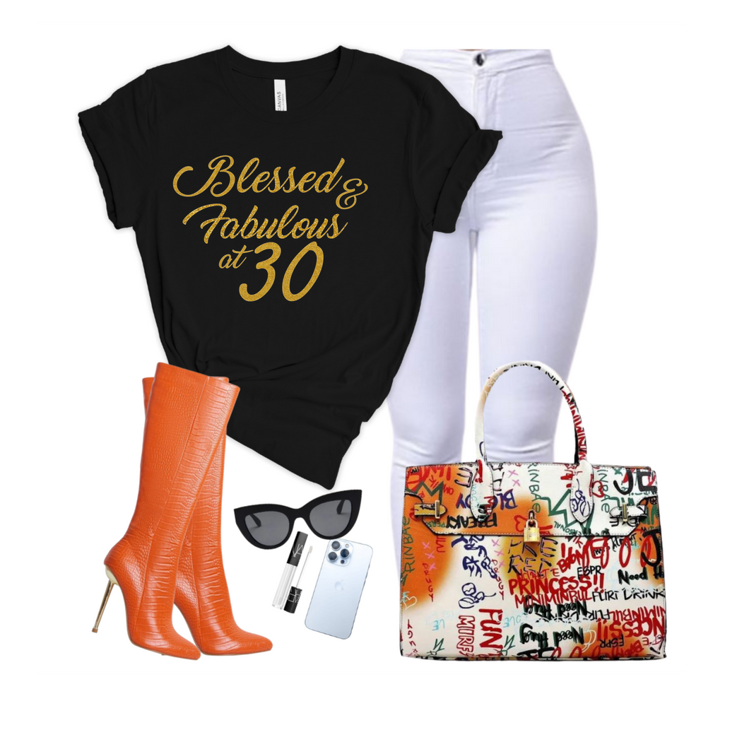 Blessed and Fabulous Birthday 30th Women Shirt Black Tee