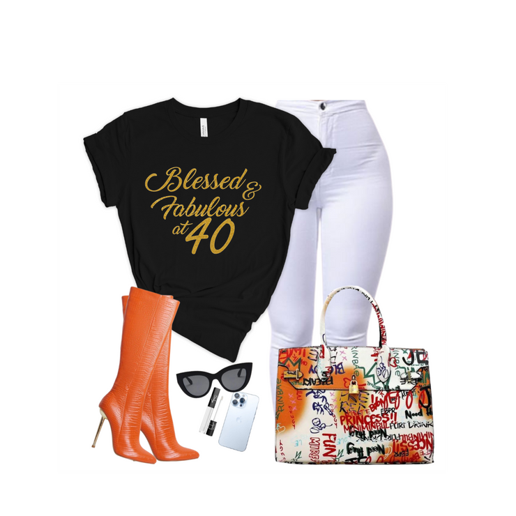 Blessed and Fabulous Birthday 40th Women Shirt Black Tee