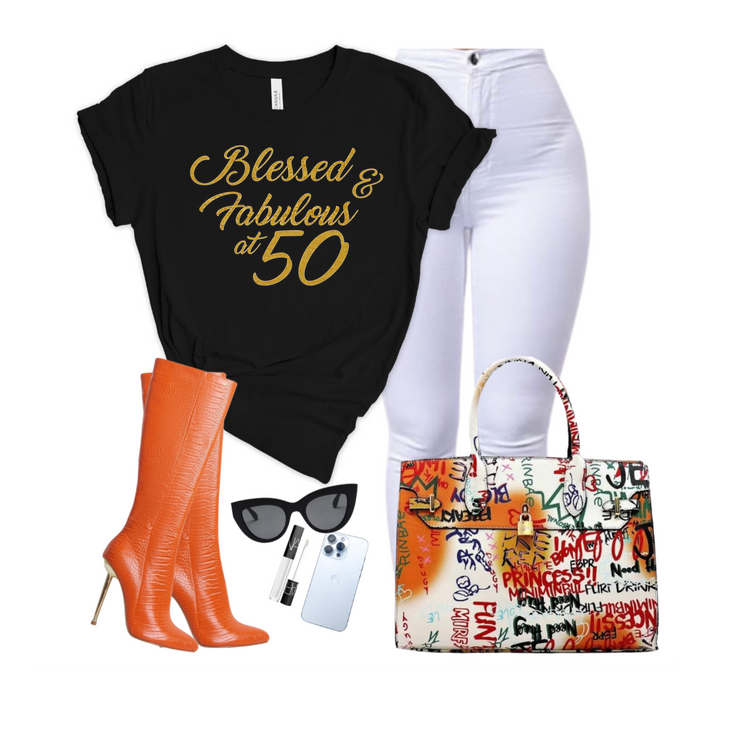 Blessed and Fabulous Birthday 50th Women Shirt Black Tee
