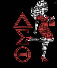 Load image into Gallery viewer, Greek Delta Bling shirt with lady with red, Sorority bling, DELTA, DST
