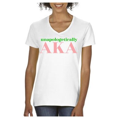 Women's White Color V - Neck Aka Sorority T-shirts 2020