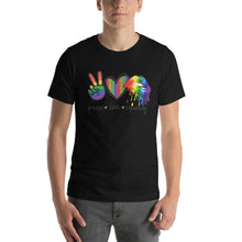 Load image into Gallery viewer, Love Peace Gay Pride Tee Unisex
